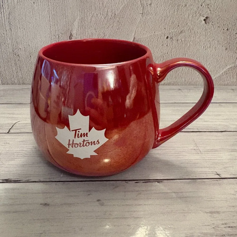 Tim Hortons Red Iridescent Mugs Maple Leaf  2020 x 2 Coffee Mugs (SKU: 190MI) - Picture 4 of 10
